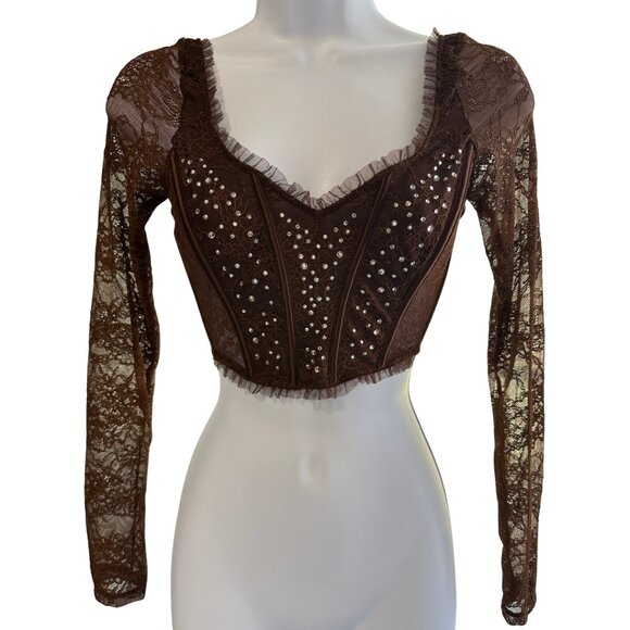 EUC! VS Dream Angels Brown Rhinestone Long Sleeve Corset Bra Top Size XS - Picture 13 of 13